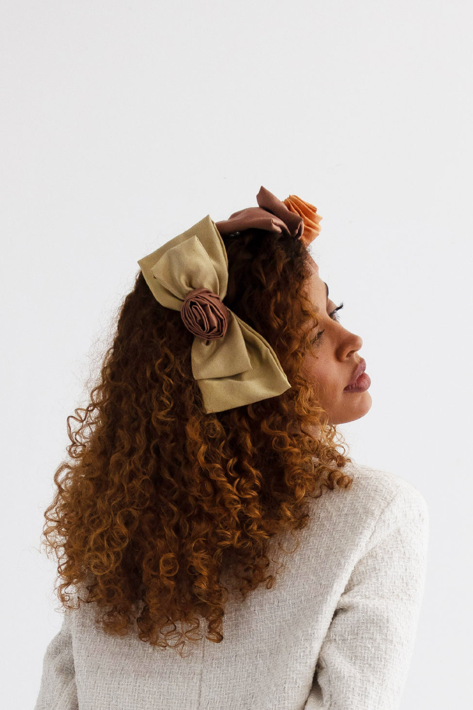 Brown Pistachio Luna Moon Handcrafted Silk Bow Clip