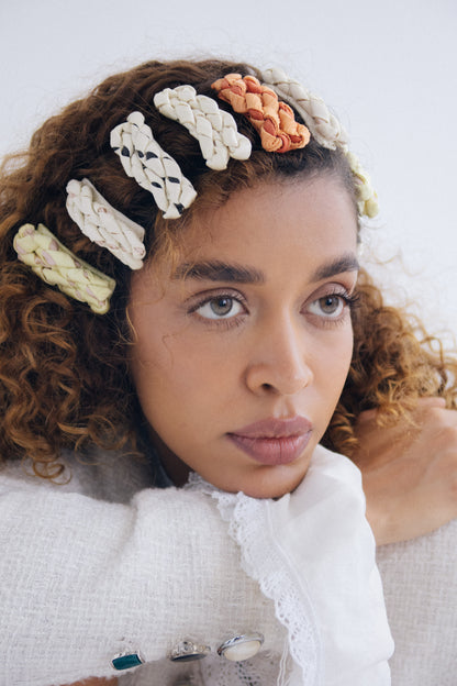 Groovy Vine Splash,  Black-Oyster twisted satin hair clip