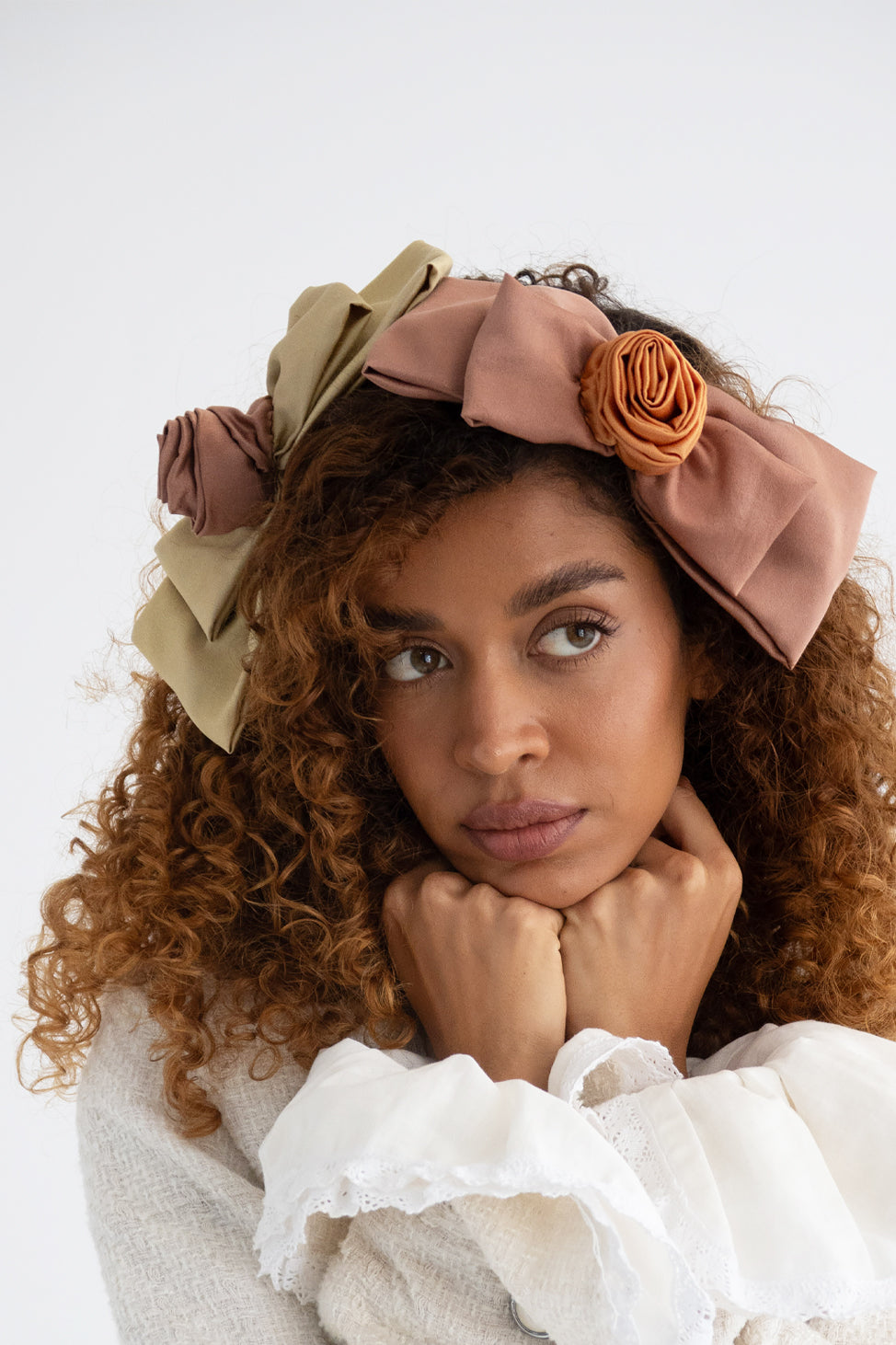 Cinnamon Luna Moon Handcrafted Silk Bow Clip