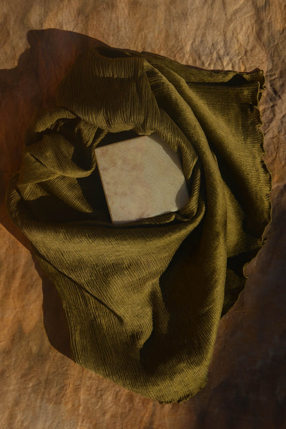 Olive Green Flow Silk Scarf, 90X90cm